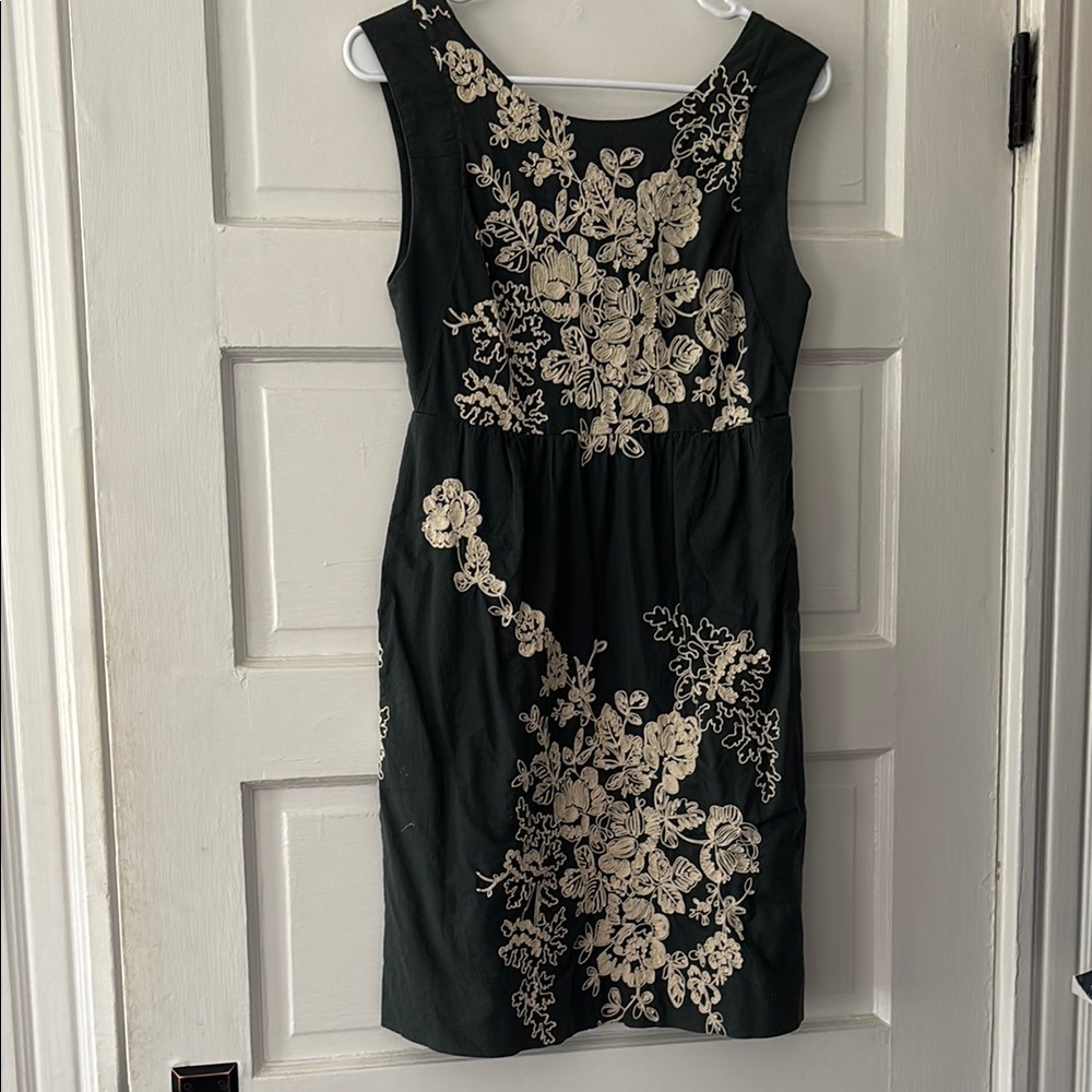 J Crew  Black and Cream Embroidered Floral Dress